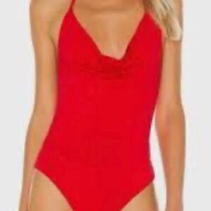 superdown Red Halter Cowl Neck Bodysuit- size small- NWT